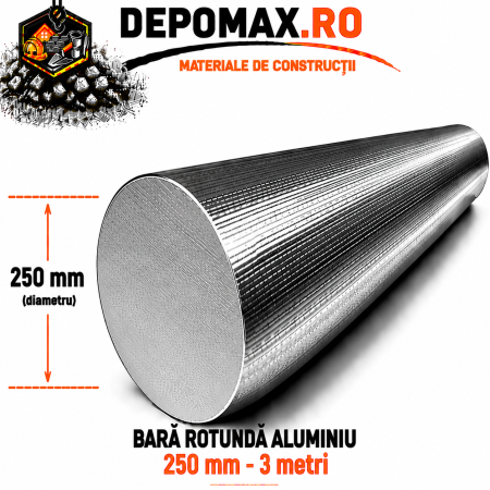 Bara rotunda aluminiu 250 mm, 3 metri, EN AW-6082